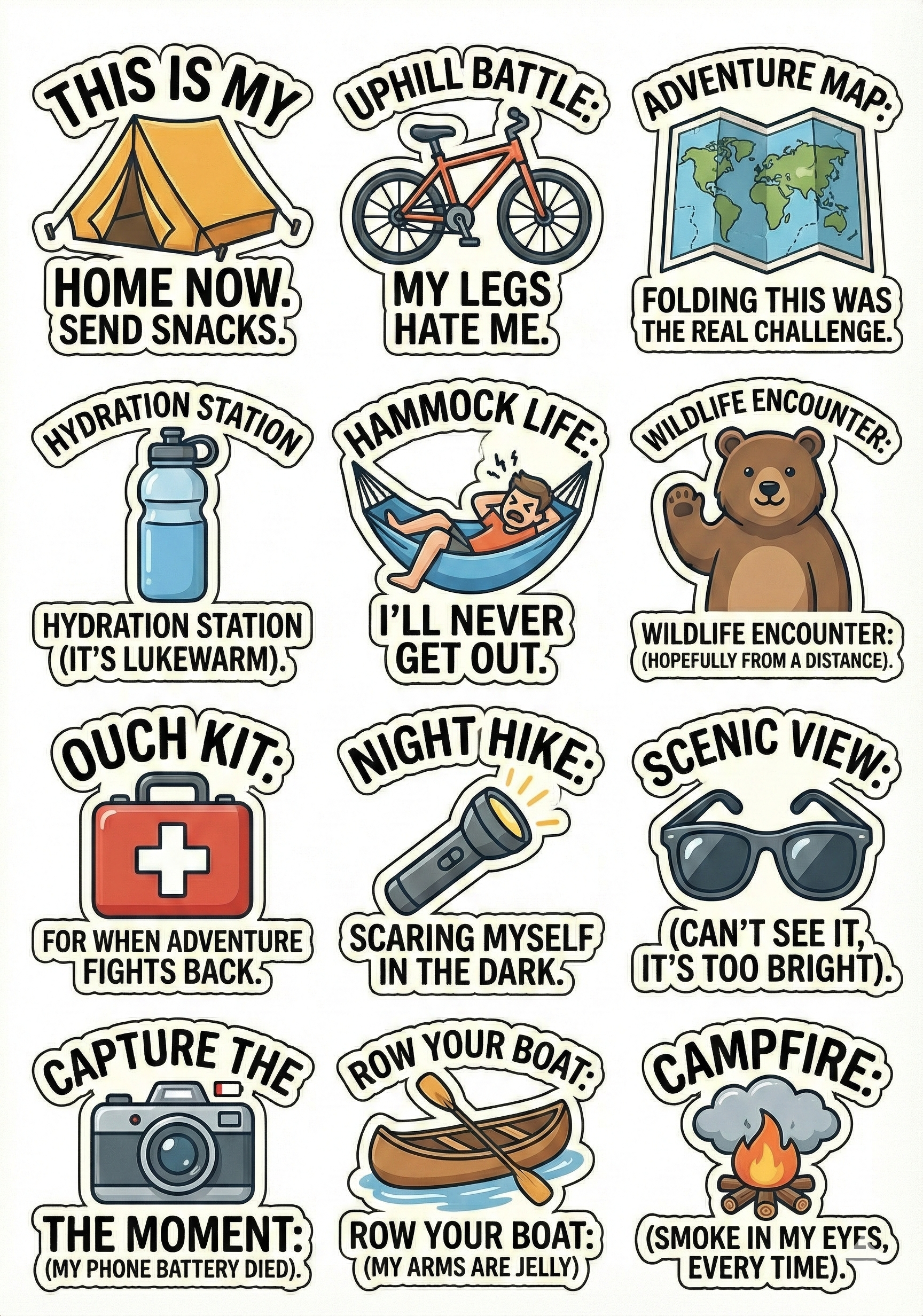 Humorous Camping & Hiking Sticker Pack