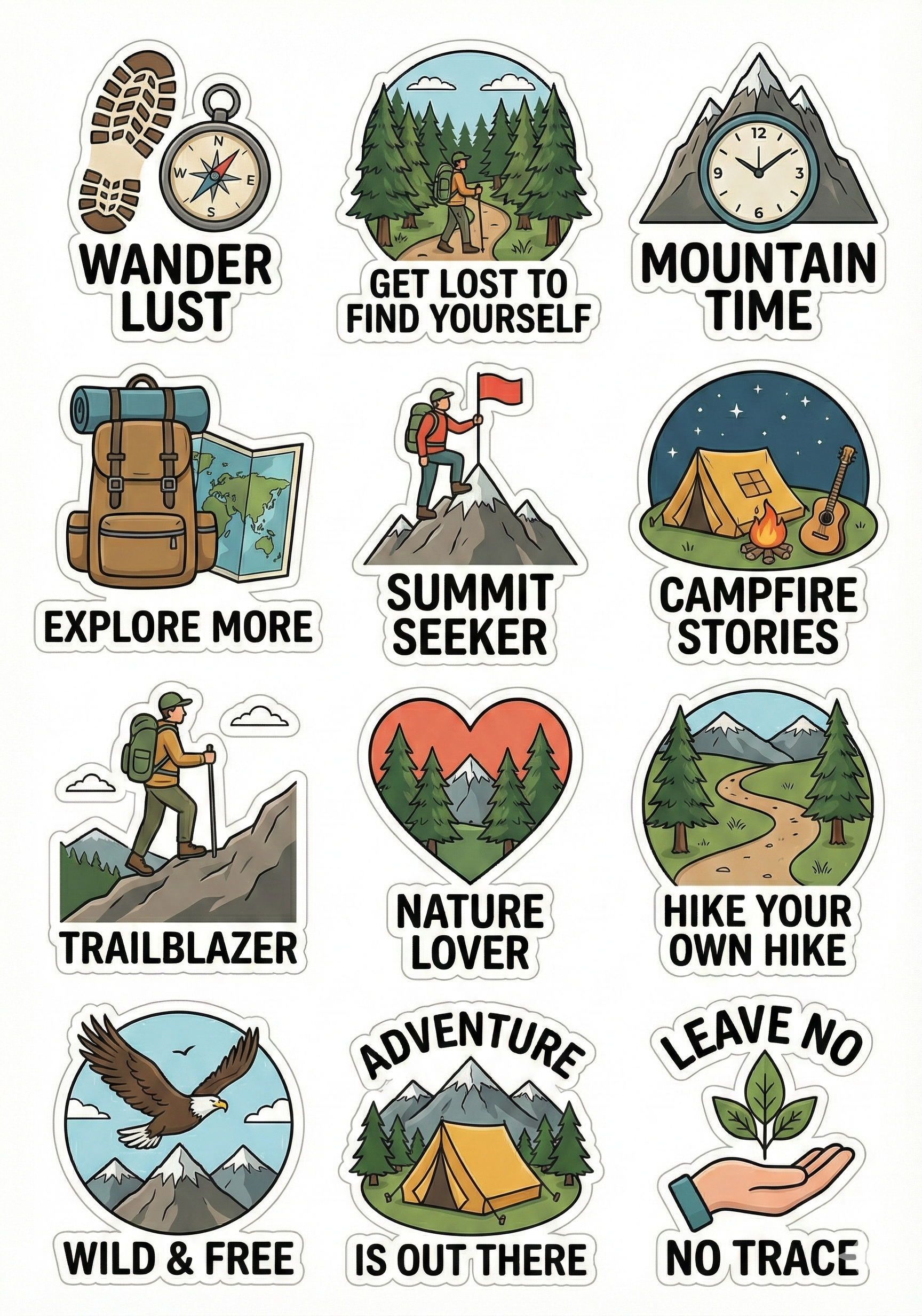 Humorous Camping & Hiking Sticker Pack