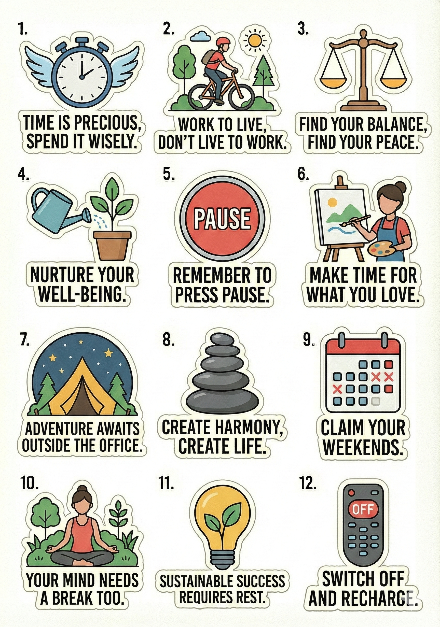 Level Up Wellness and Work Life Balance Sticker Pack