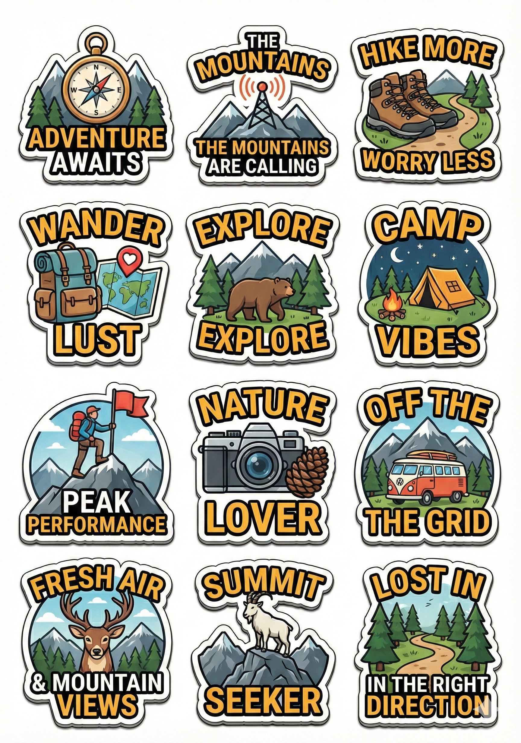 Humorous Camping & Hiking Sticker Pack