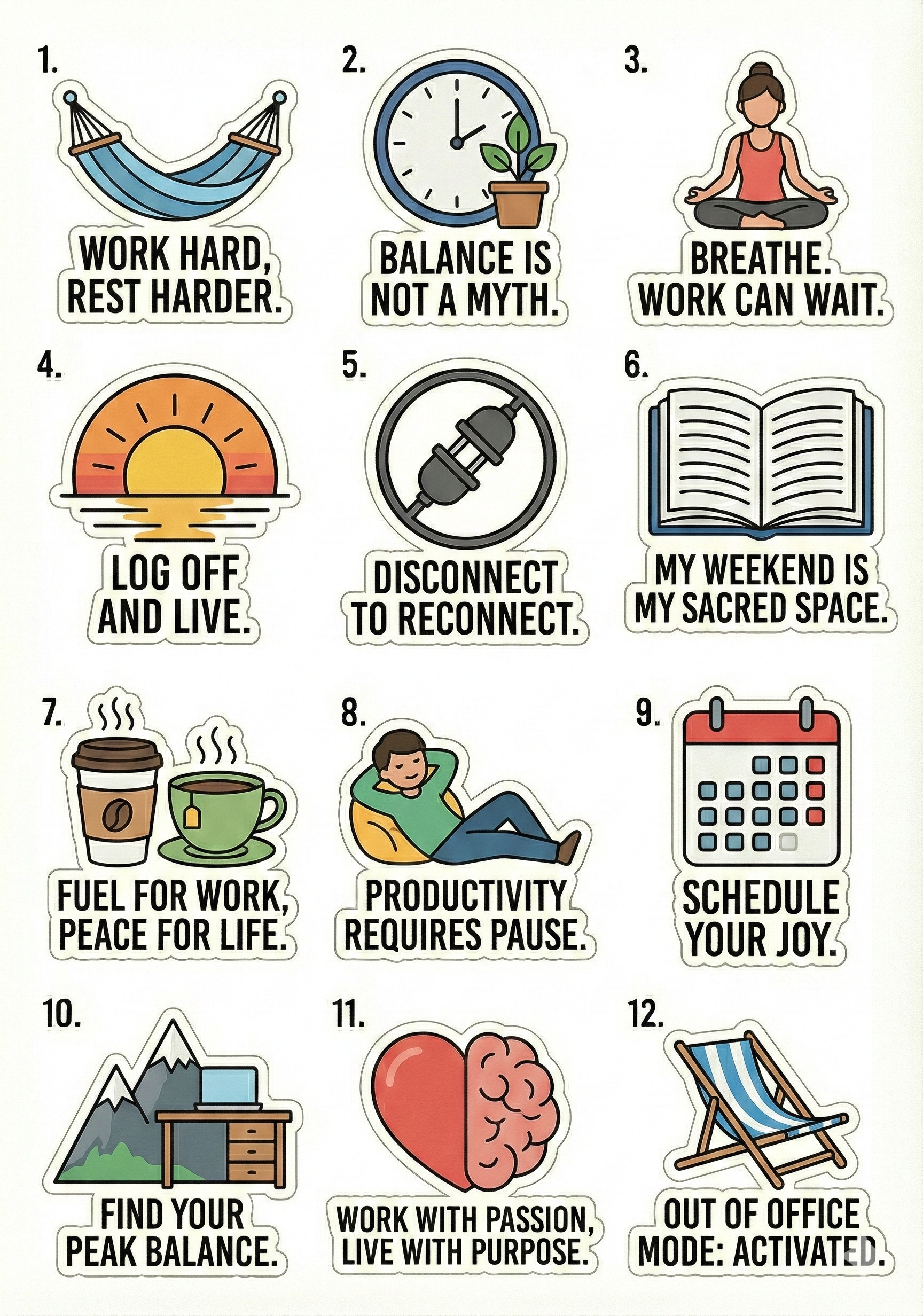 Level Up Wellness and Work Life Balance Sticker Pack