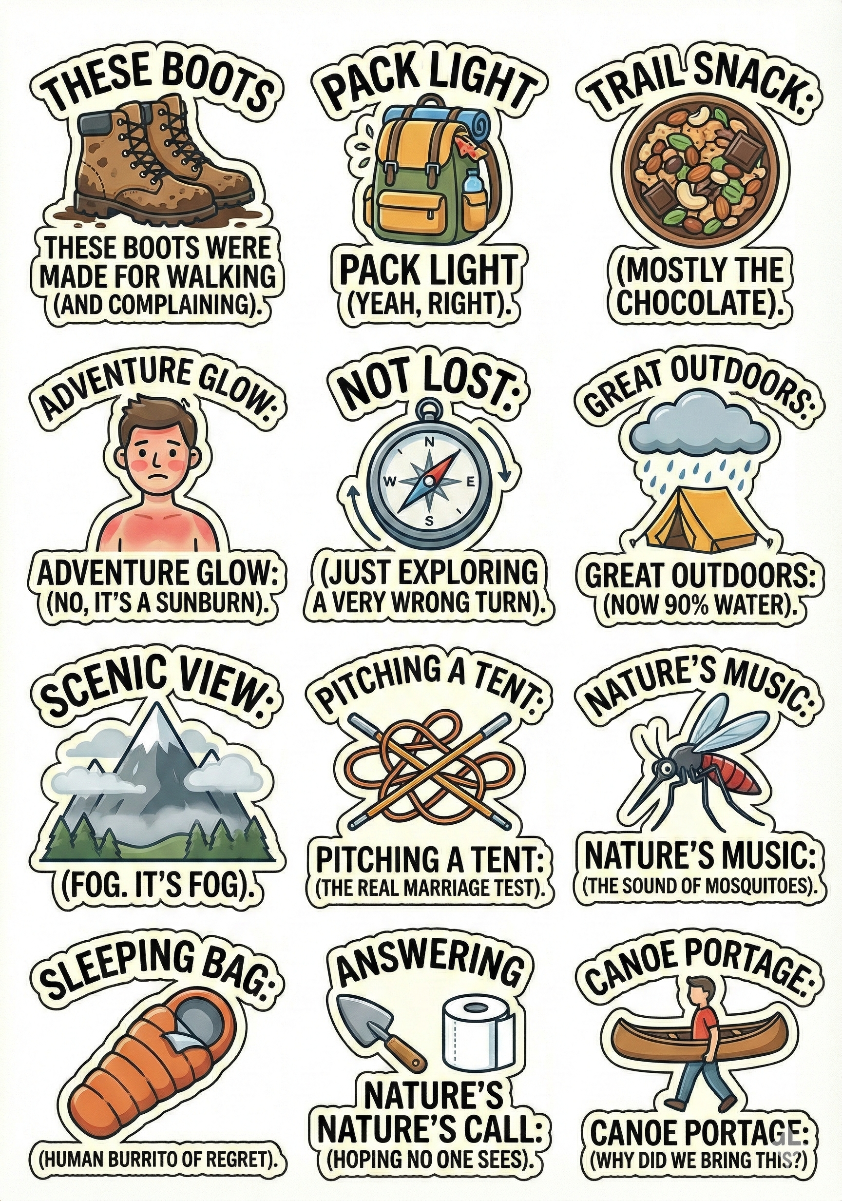 Humorous Camping & Hiking Sticker Pack