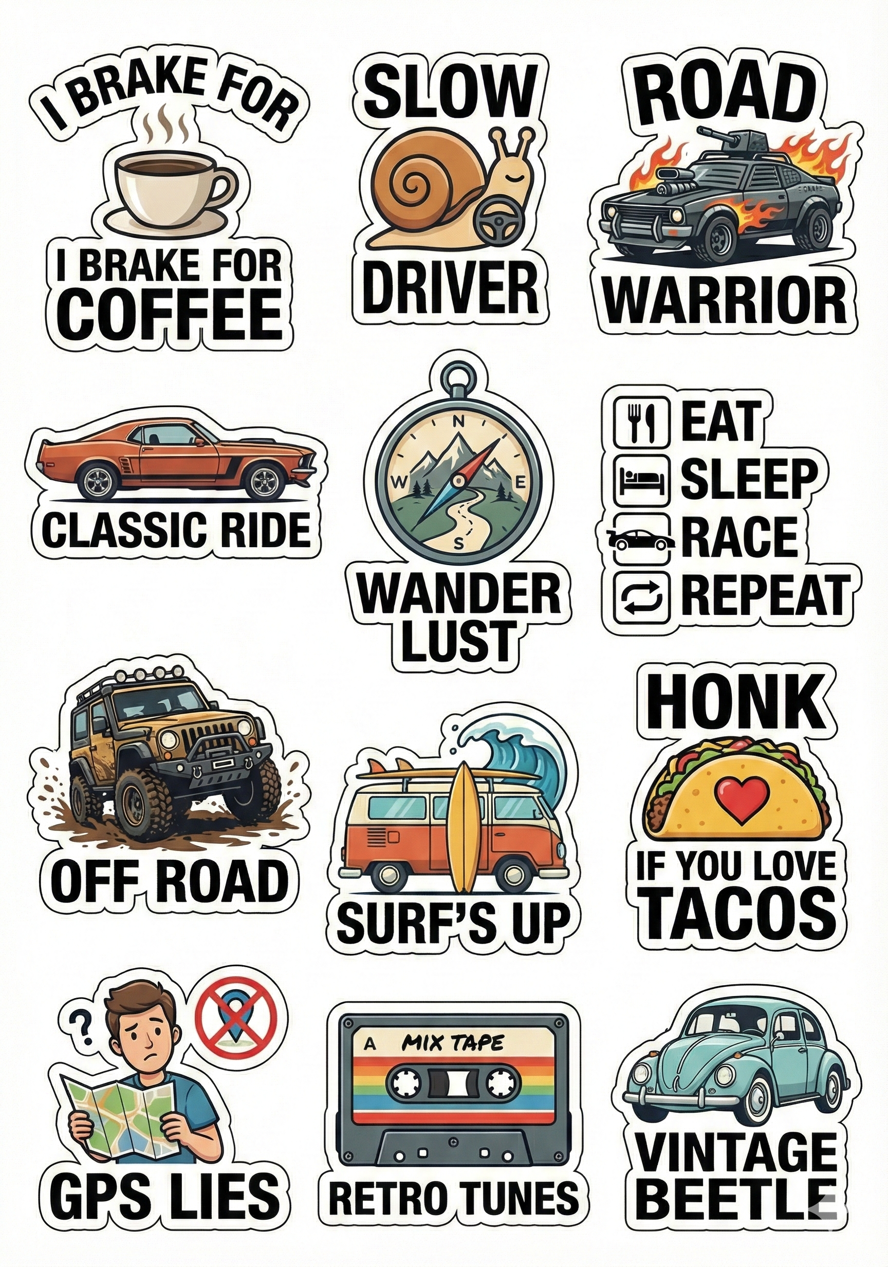 Humorous Camping & Hiking Sticker Pack