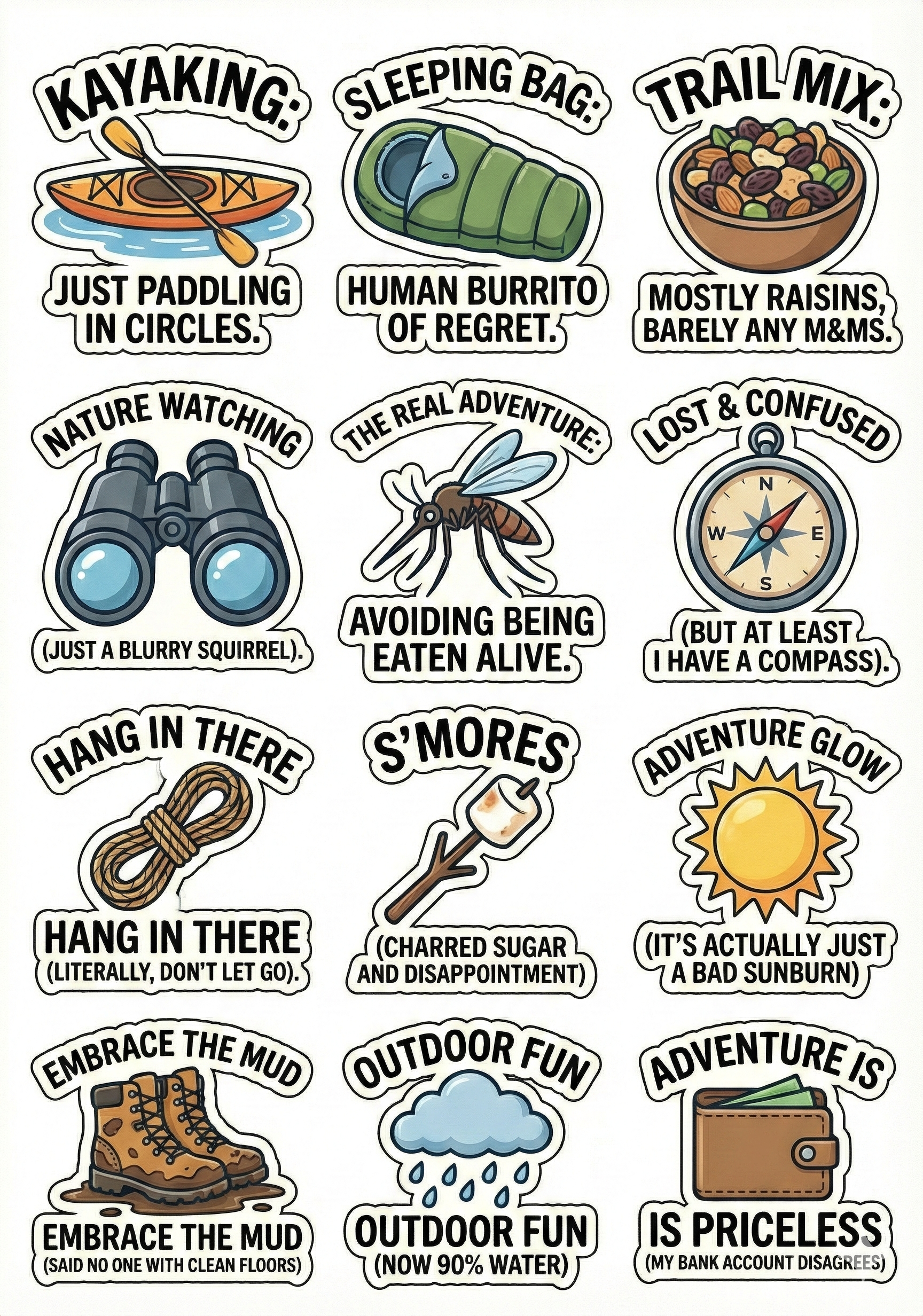 Humorous Camping & Hiking Sticker Pack